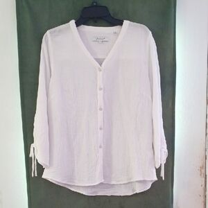 Foxcroft White 3/4 Sleeve Button Down Blouse Cotton Muslin WM EUC